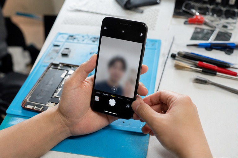 iPhoneの修理箇所を点検する様子