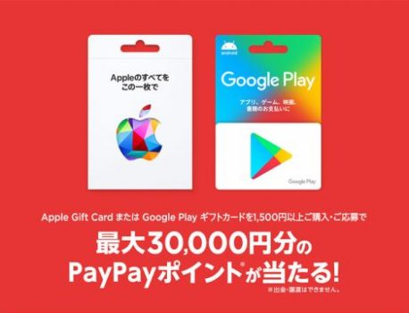 セブン‐イレブンでApple Gift Cardを1,500円以上購入すると、抽選で最大30,000円分のPayPayポイントが当たるキャンペーン実施中！！