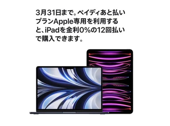iPadシリーズの分割12回払いの金利が0％に